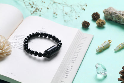 Black Onyx Beaded Bracelet for Protection Strength, and Grounding