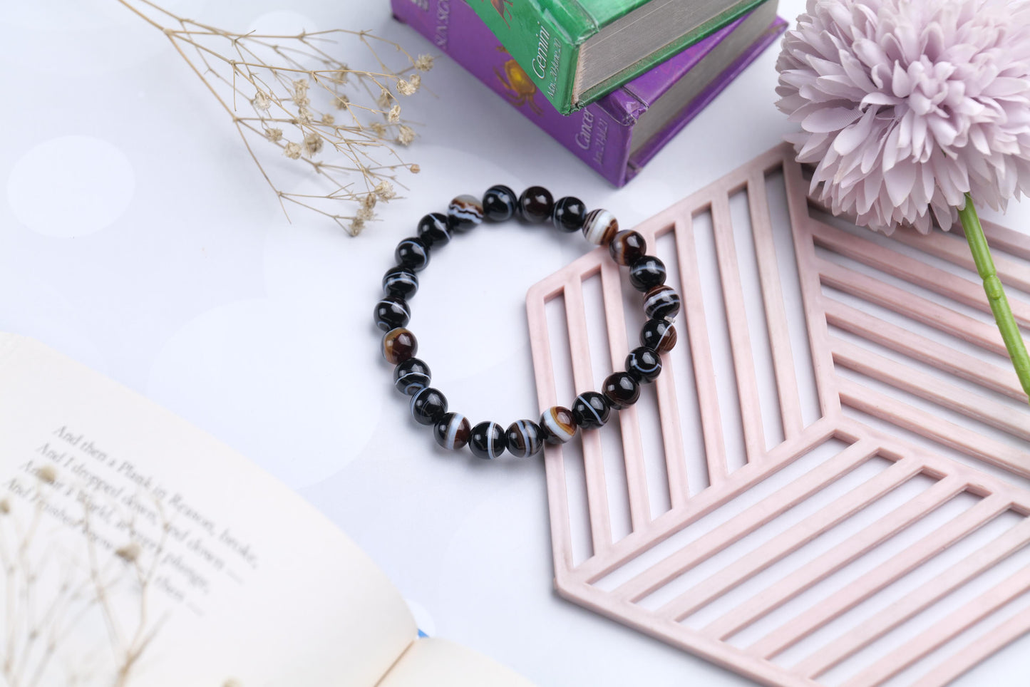 Natural Black Agate Bracelet for Protection and Grounding