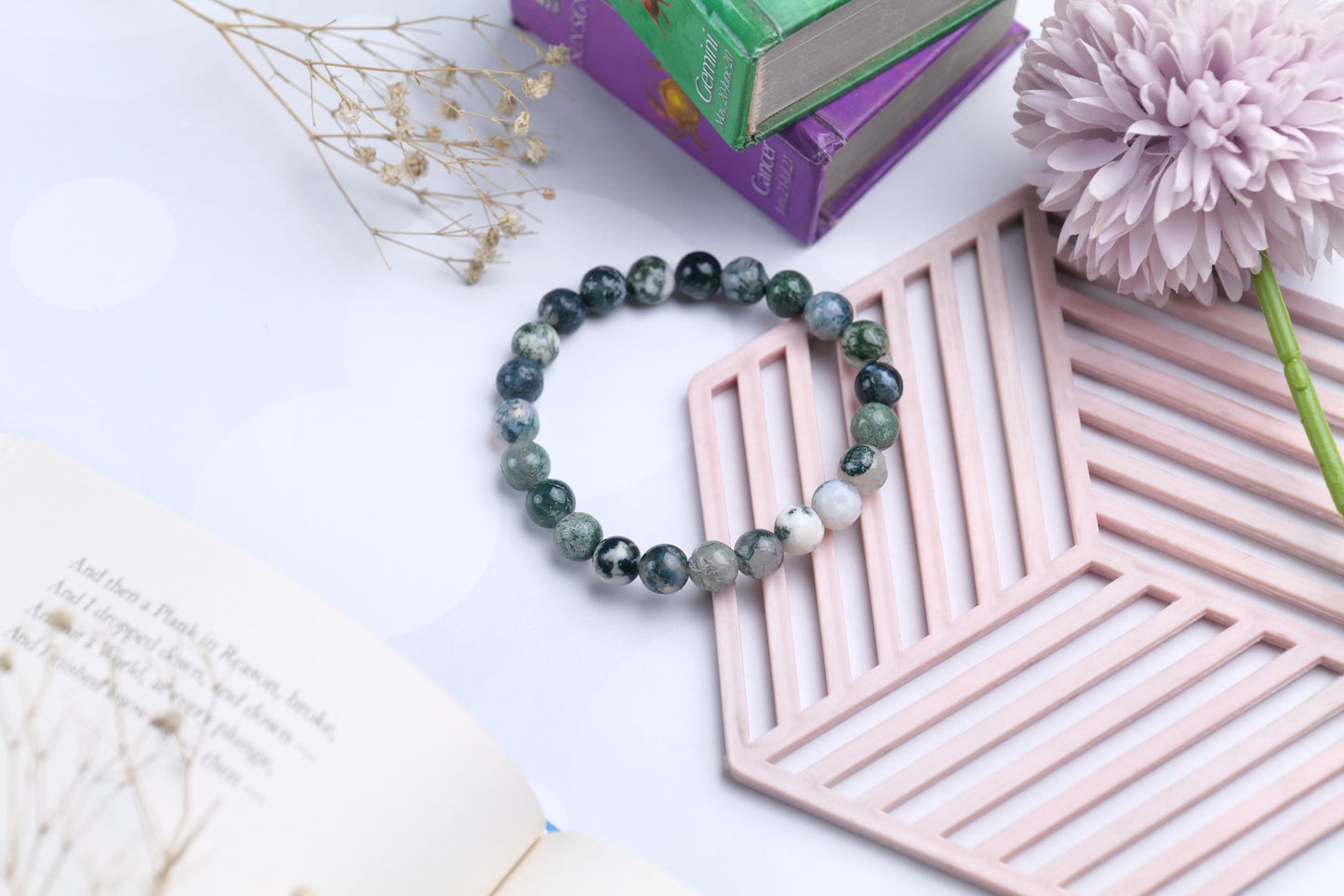 Moss Agate Beaded Bracelet for Growth, Renewal, and Harmony