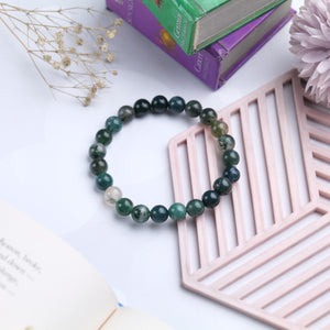 Certified Natural Green Moss Agate Beaded Bracelet