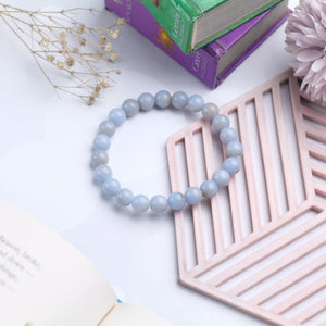 Certified Blue Lace Agate Beaded Bracelet - Calming and Soothing