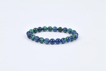 Certified Azurite Malachite Beaded Bracelet for Healing and Balance