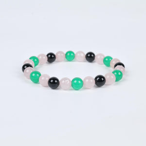Rose Quartz, Green Aventurine, Black Onyx Beaded Bracelet