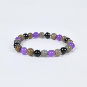 Triple Protection Crystal Bracelet – Labradorite, Amethyst & Black Onyx