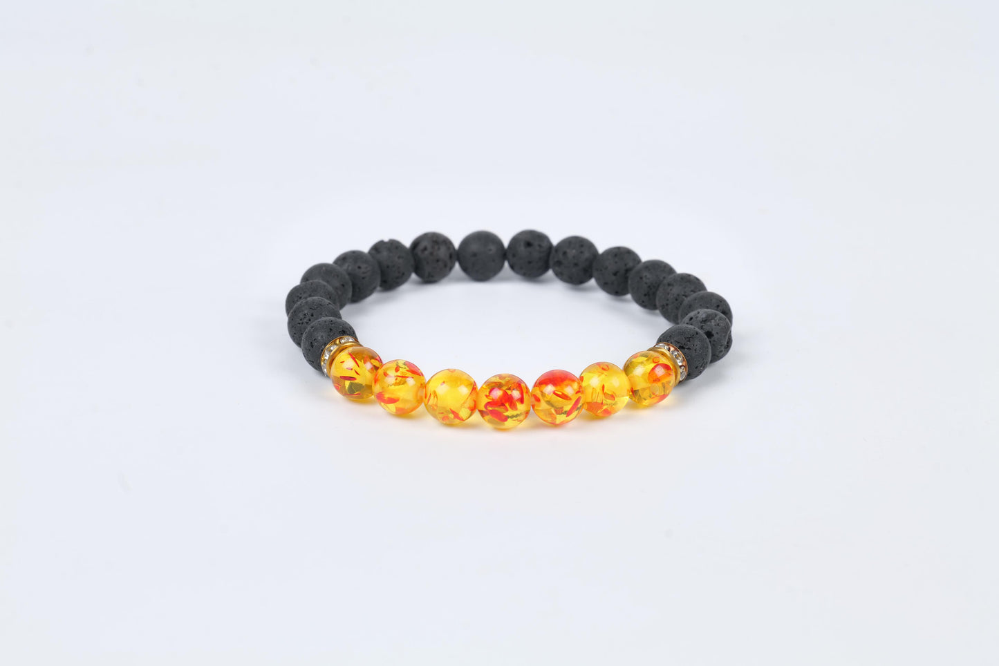 Lava Stone and Amber Beaded Bracelet