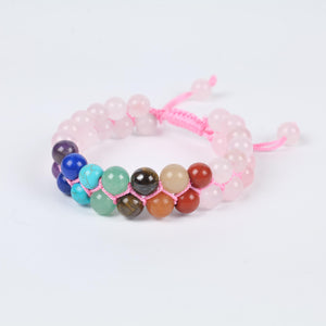 Rose Quartz & Seven Chakra Healing Crystal Stone Bracelet – Love & Balance