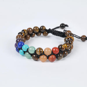 Tiger Eye and Chakra Stone Beaded Bracelet For