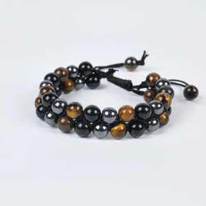 Tiger's Eye, Black Onyx, and Hematite Beaded Bracelet for Protection and Strength