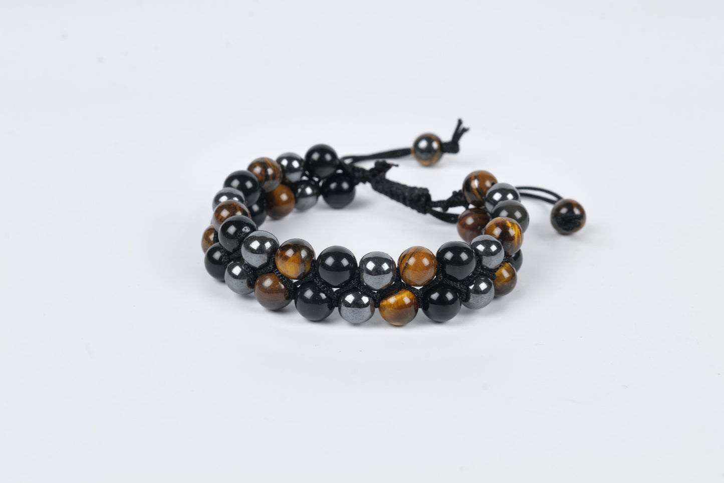 Tiger's Eye, Black Onyx, and Hematite Beaded Bracelet for Protection and Strength