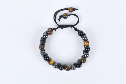 Tiger's Eye, Black Onyx, and Hematite Beaded Bracelet for Protection and Strength