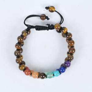 Tiger Eye and Chakra Stone Beaded Bracelet For