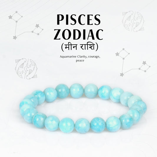 Aquamarine Pisces Zodiac(मीन राशि) Certified Healing Crystal Bracelet