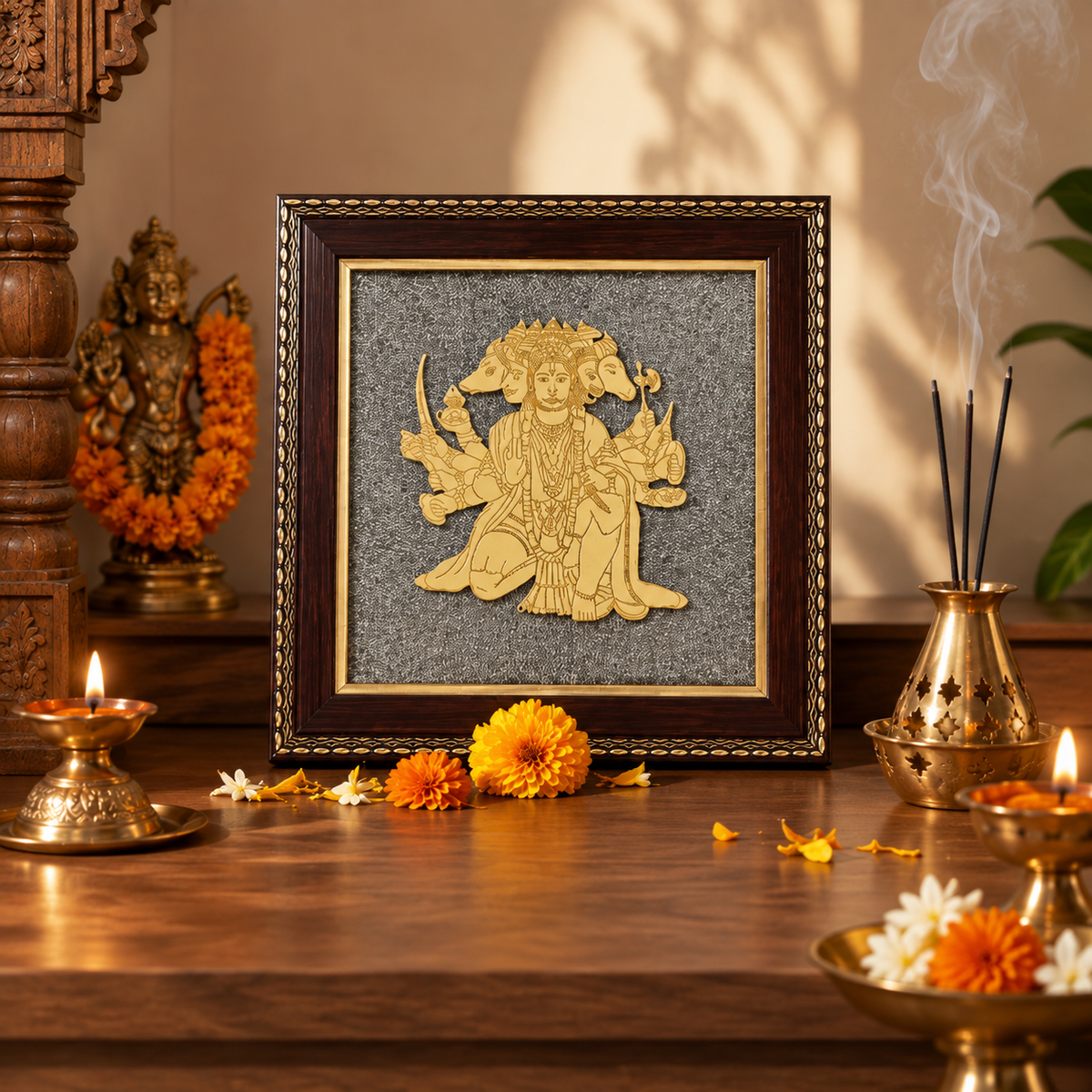 Panchamukhi Hanuman Raw Pyrite Frame