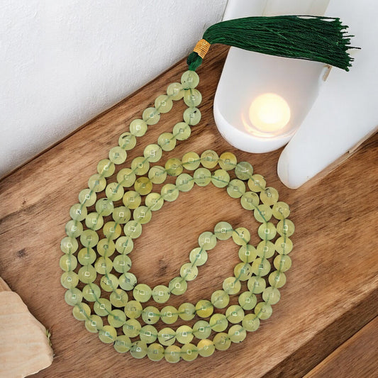 Natural Prehnite Gemstone 108 Bead Japa Mala Necklace