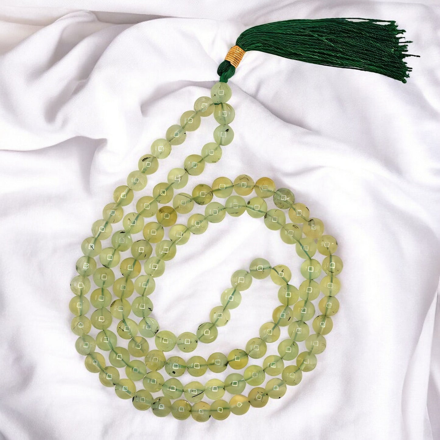 Natural Prehnite Gemstone 108 Bead Japa Mala Necklace