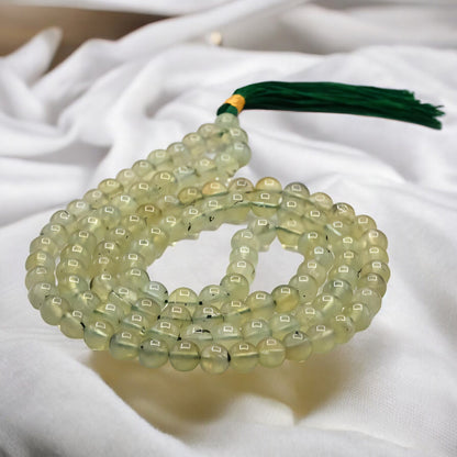 Natural Prehnite Gemstone 108 Bead Japa Mala Necklace