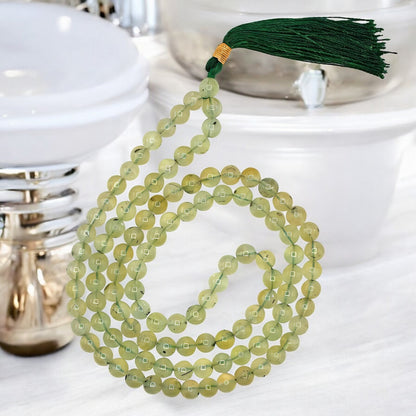 Natural Prehnite Gemstone 108 Bead Japa Mala Necklace