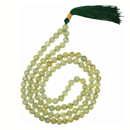 Natural Prehnite Gemstone 108 Bead Japa Mala Necklace