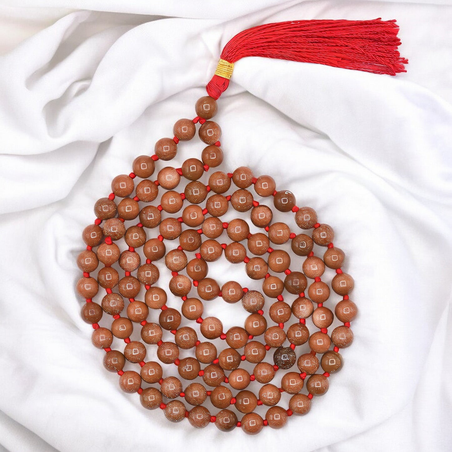 Natural Red Goldstone Gemstone 108 Bead Japa Mala Necklace