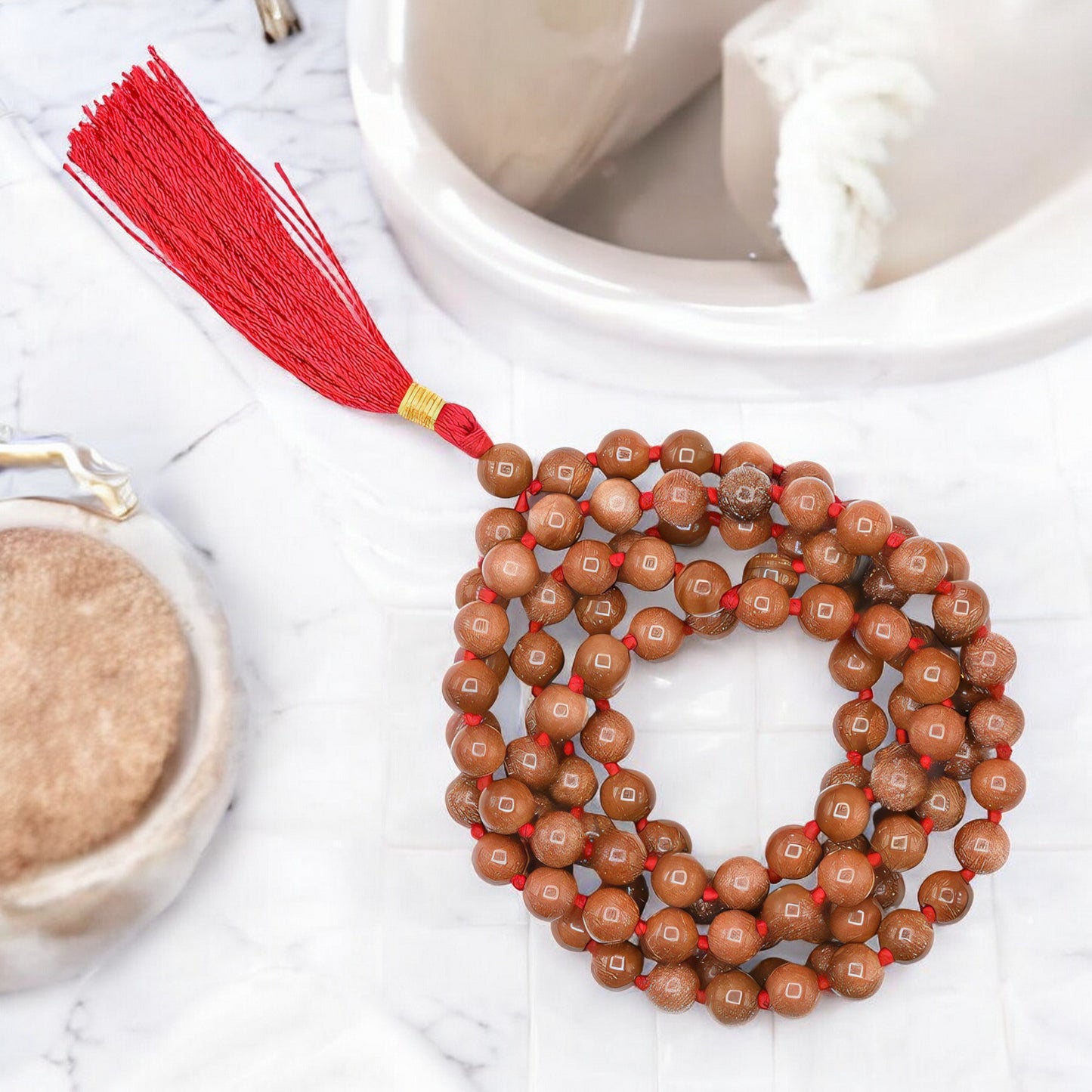 Natural Red Goldstone Gemstone 108 Bead Japa Mala Necklace