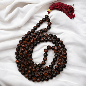 Natural Red Tiger Eye Gemstone 108 Bead Japa Mala Necklace