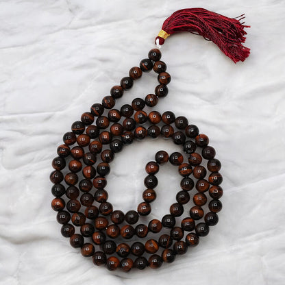 Natural Red Tiger Eye Gemstone 108 Bead Japa Mala Necklace