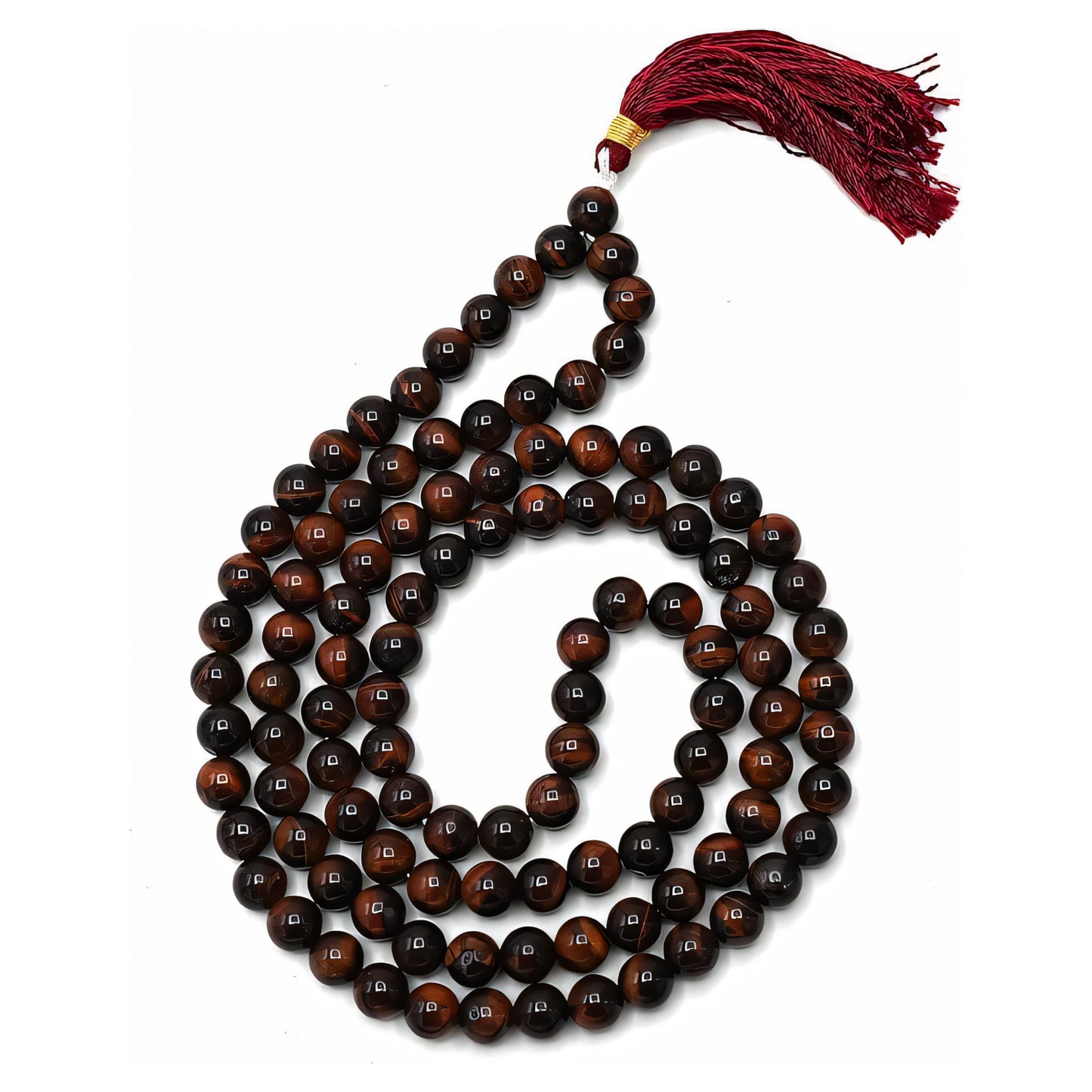 Natural Red Tiger Eye Gemstone 108 Bead Japa Mala Necklace