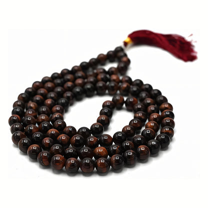 Natural Red Tiger Eye Gemstone 108 Bead Japa Mala Necklace