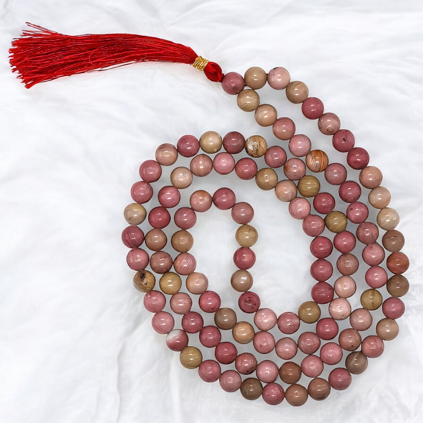 Natural Rhodonite Gemstone 108 Bead Japa Mala Necklace