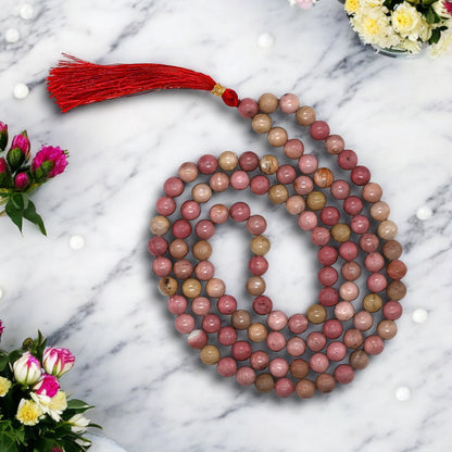 Natural Rhodonite Gemstone 108 Bead Japa Mala Necklace