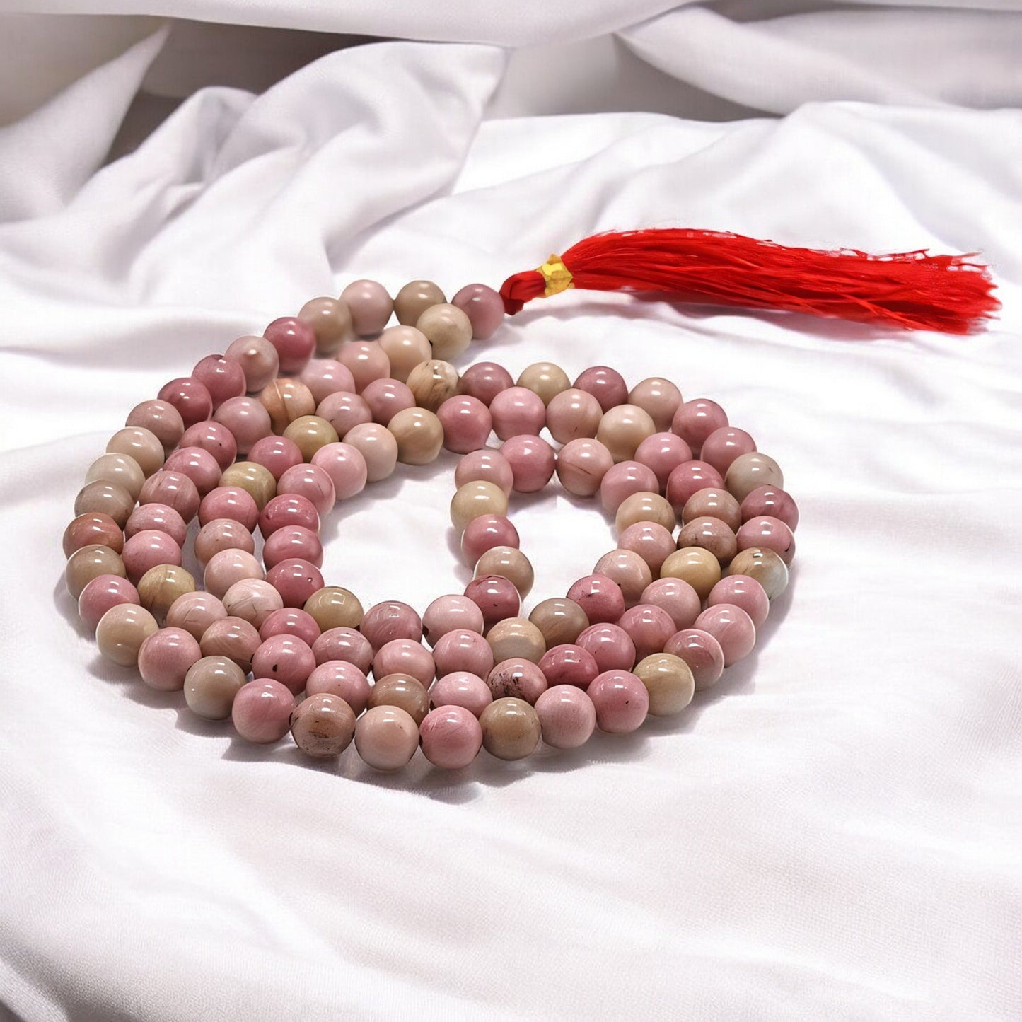 Natural Rhodonite Gemstone 108 Bead Japa Mala Necklace