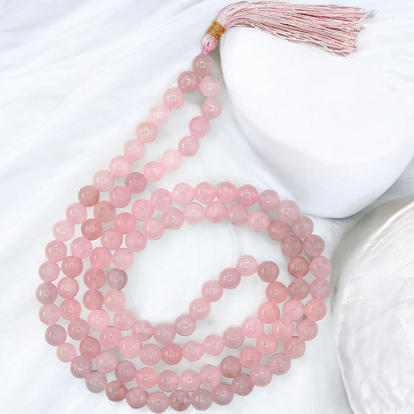 Natural Rose Quartz Gemstone 108 Bead Japa Mala Necklace