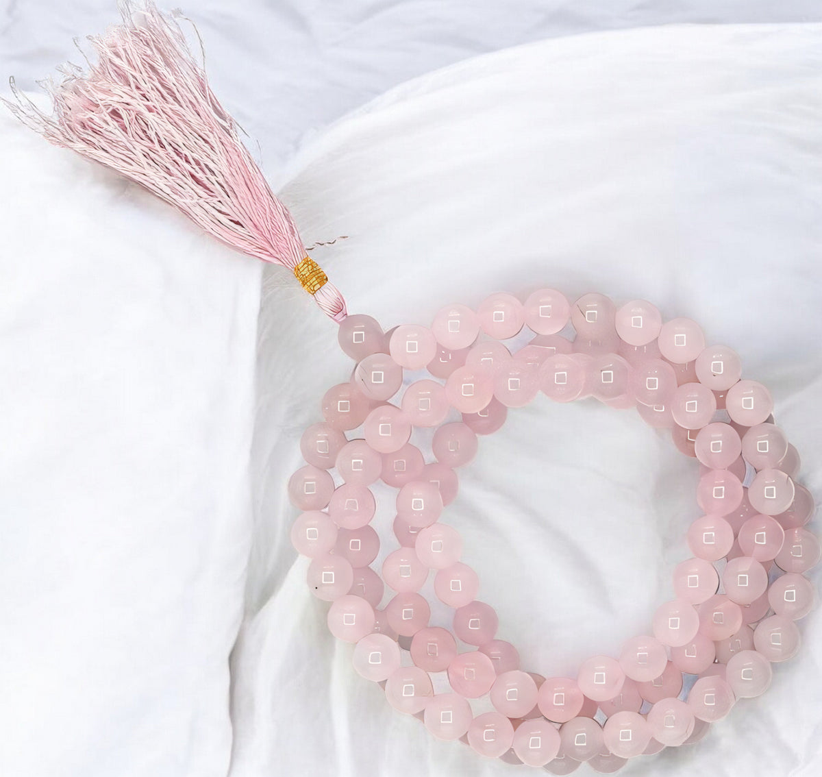 Natural Rose Quartz Gemstone Jap Mala Necklace