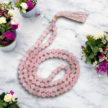 Natural Rose Quartz Gemstone 108 Bead Japa Mala Necklace