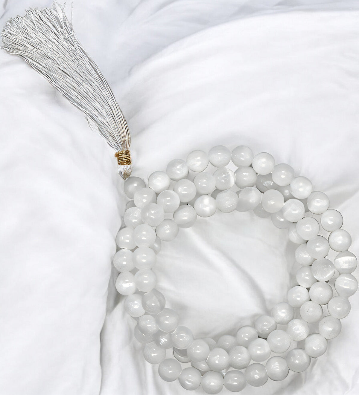 Natural Selenite Jap Mala Necklace