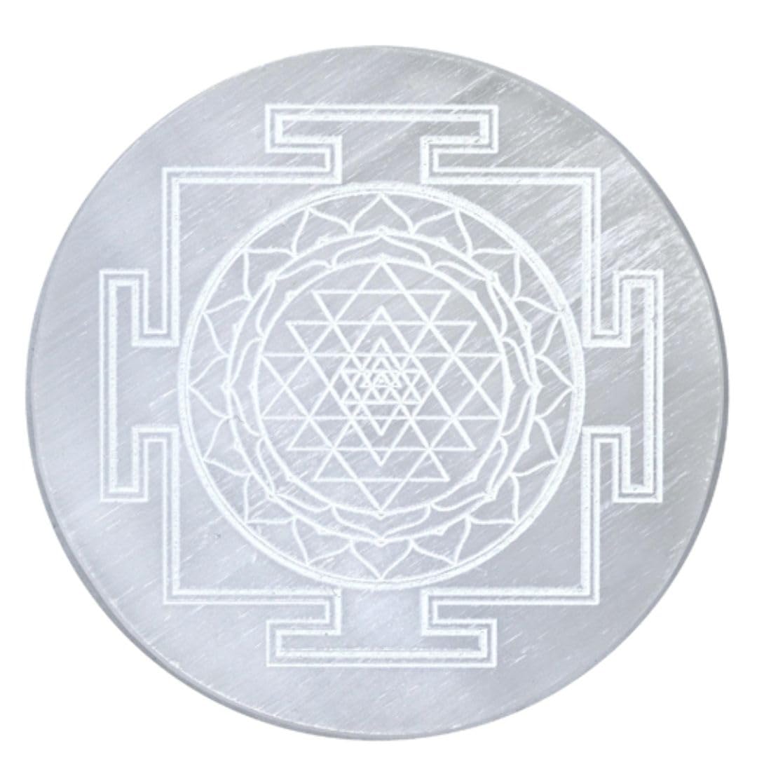 Sri Yantra Selenite Plate for Crystal Cleansing and Meditation
