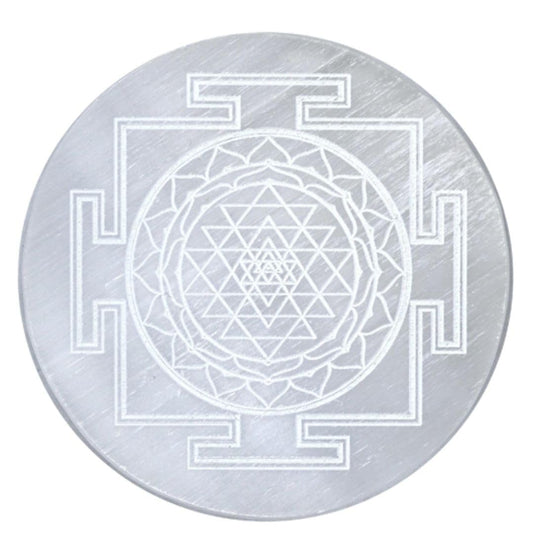 Sri Yantra Selenite Plate, Selenite Crystal for Charging, Crystal Cleansing, Meditation