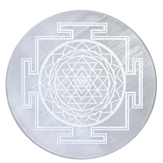 Sri Yantra Selenite Plate for Crystal Cleansing and Meditation
