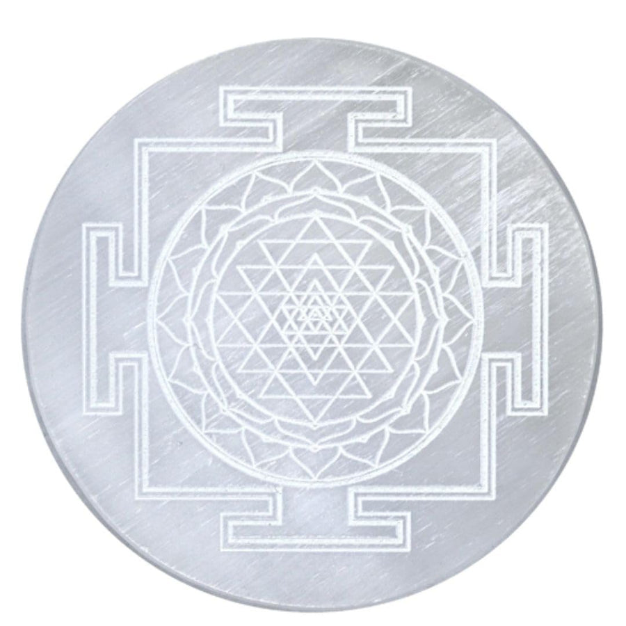 Sri Yantra Selenite Plate for Crystal Cleansing and Meditation