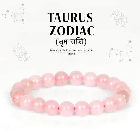 Rose Quartz Taurus Zodiac(वृषभ राशि) Certified Healing Crystal Bracelet