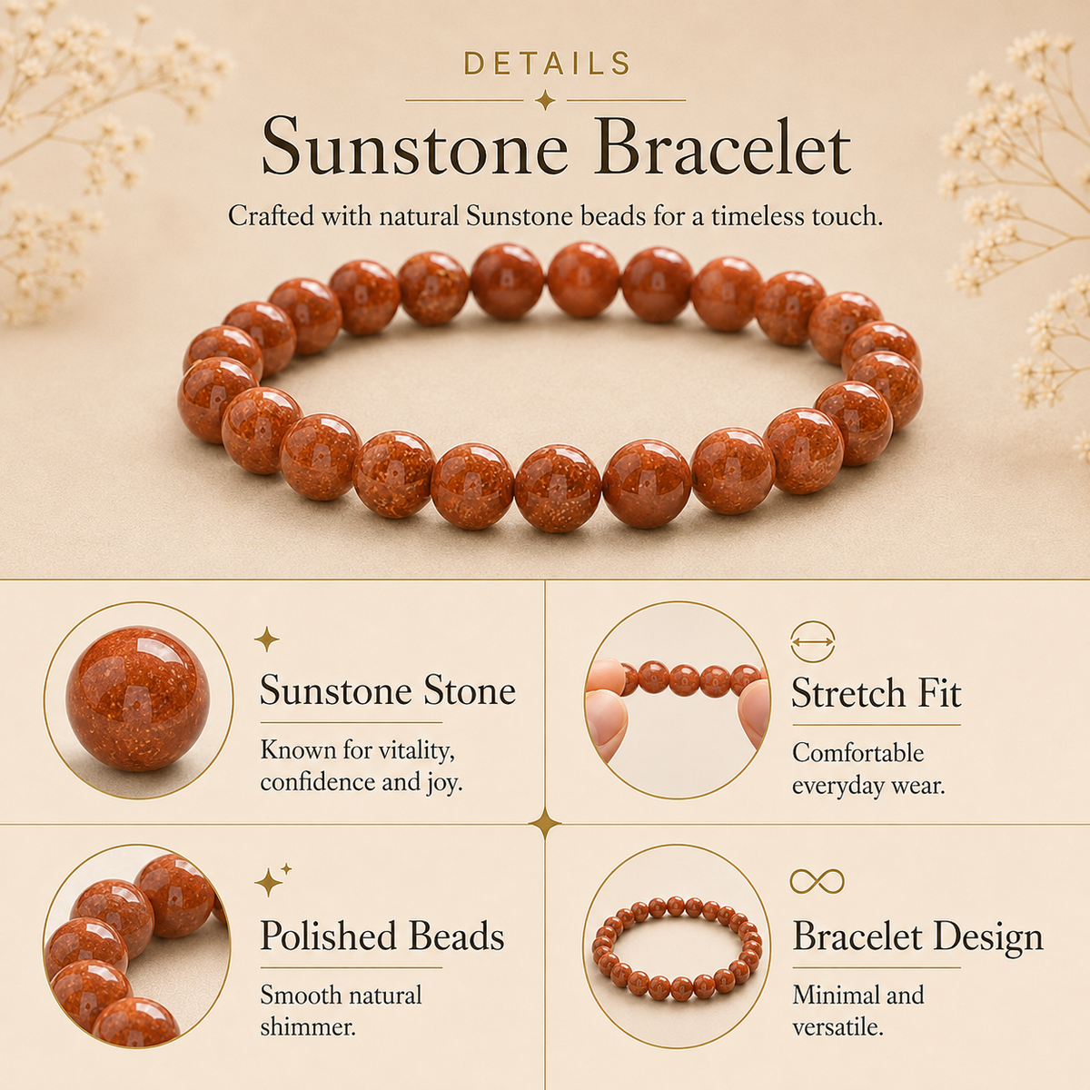 Sunstone Healing Crystal Bracelet -