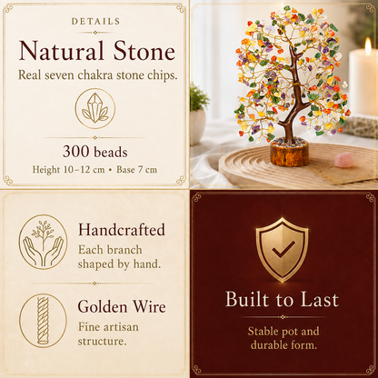 Mix Chakra Crystal Wooden Tree with Golden Wire