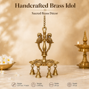 Handcrafted Brass Hanging Diya with Birds & Bells