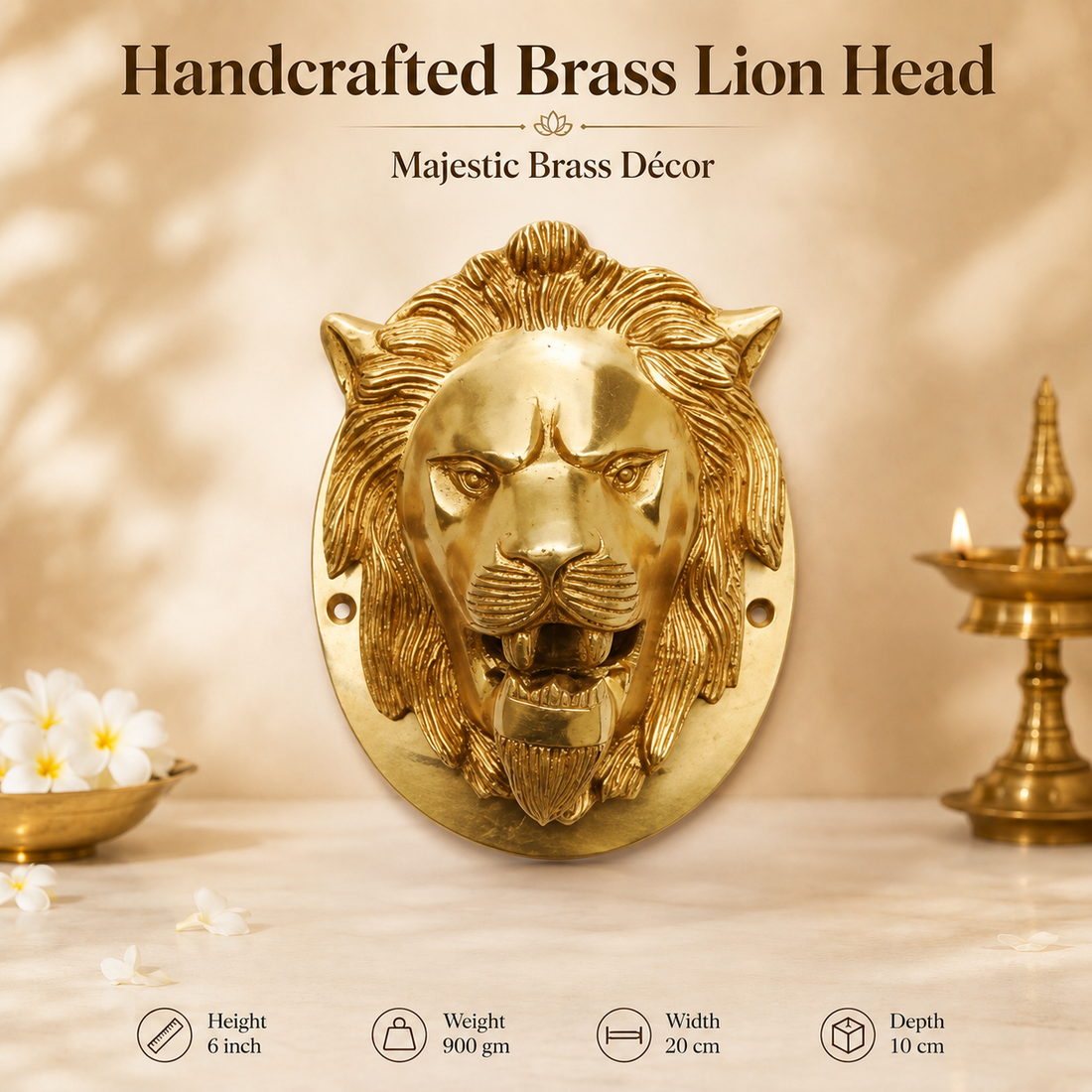 Handcrafted Brass Lion Head Wall Decor