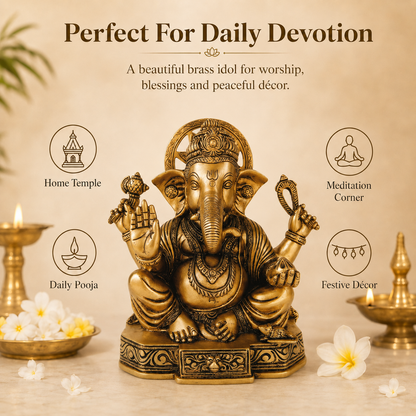 Handcrafted Antique Brass Ganesha Idol