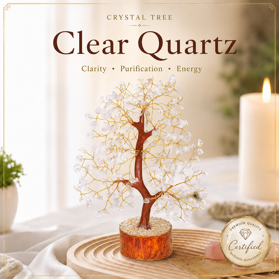 Buy Clear Quartz Crystal Wooden Tree With Golden Wire