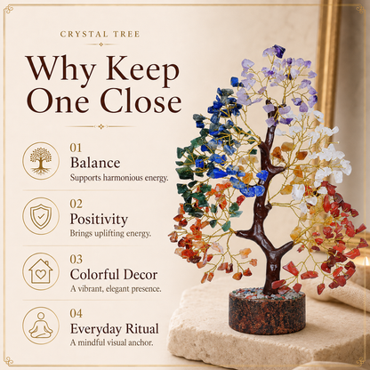 Shop Seven Chakra Crystal Wooden Tree With Golden Wire