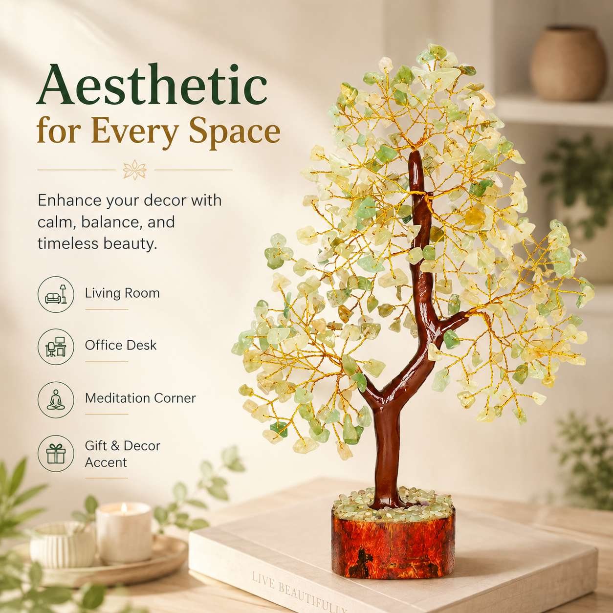 Green Jade Crystal Tree for Home, Office and Positive Energy