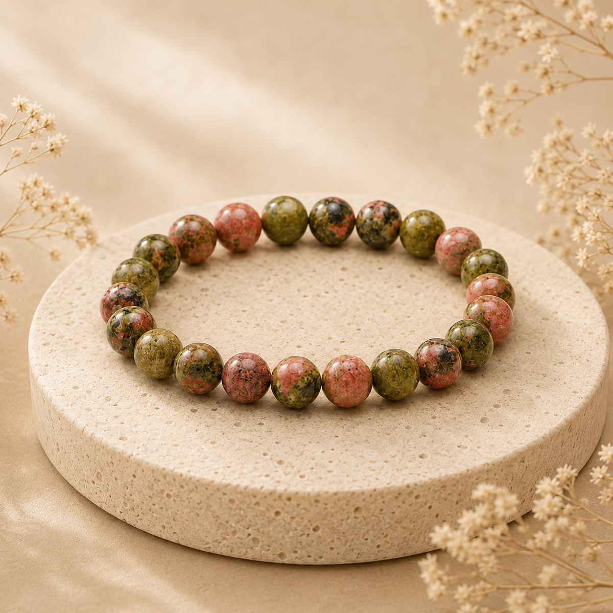 Unakite Crystal Bracelet (Bead Size: 8mm, Length: 6-7 Inch)