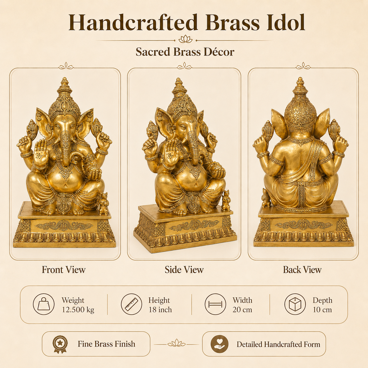 Handcrafted Brass Ganesha Idol